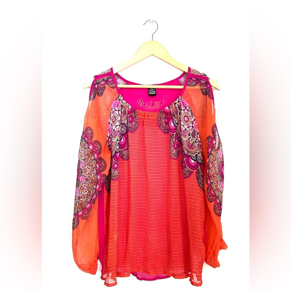 Desigual printed top boho orange pink